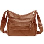 LIN KANG Ladies Shoulder Bags Soft PU Leather Crossbody bag for Women Multi Pockets Lightweight Waterproof Crossbody Handbags for Travel Daily Use Brown