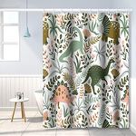 Umpoo Dinosaur Themed Bathroom Shower Curtain Green Dino Tropical Leaves Shower Curtain with Hooks Waterproof Fabric Polyester Shower Curtain for Kids Baby Bathtub Decorative, 72x84 Inch