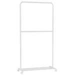 SONGMICS Clothes Rack with Wheels, 35.8 Inch Middle-Rod Garment Rack, Clothing Rack for Hanging Clothes, with Dense Mesh Storage Shelf, 44 lb Load Capacity, 2 Brakes, Steel Frame, White UHSR027W01