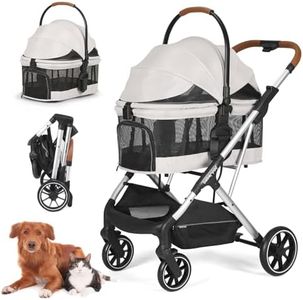 Beberoad Pets T6 PRO Pet Stroller Dog Cat Stroller for Small Medium Dogs Cats, 4 Wheels Travel Folding Carrier Waterproof Puppy Stroller with Pad, Canopy and Cup Holder, Beige