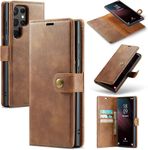 Scalebee BackCover for Samsung Galaxy S23 Ultra Magnetic Detachable 2 in 1 Split Leather Wallet Phone Cover,Genuine Leather Wallet Case,Magnetic Pouch Shell (Brown)