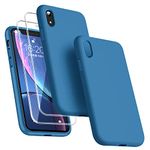 Dssairo [3 in 1 for iPhone Xr Case, with 2 Pack Screen Protector, Liquid Silicone Slim Shockproof Protective Phone Case 6.1 inch [Microfiber Lining] (Navy Blue)