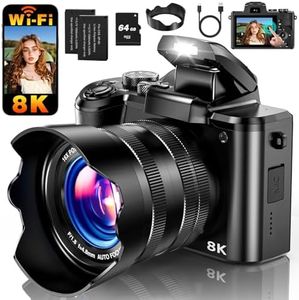 8K Digital Camera, 88MP WiFi Cameras for Photography with 3.2" Touchscreen, Autofocus, 16X Zoom, Anti-Shake, Dual Lens Vlogging Camera for YouTube, 2 Batteries, 64GB Card & Flash