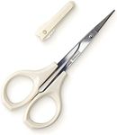 Humbee Eyebrow Scissors Self Care Tools Small Scissors for Facial, Nose, Eyebrow, Mustache, and Beard Hair Trimming & Grooming, Straight Edge, White Short Cap