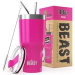 Beast Tumbler - 1050 ml (40 oz), Cup Cake Pink | Reusable Stainless Steel, Vacuum Insulated Cup | with + 2 Straws & Cleaning Brush | Double Wall Travel Flask Perfect for Hot or Iced Coffee | BPA Free