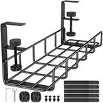 Under Desk Cable Management Tray, 15.7'' No Drill Steel Desk Cable Organizers, Wire Management Tray Cable Management Rack, Desk Cable Tray with Wire Organizer and Desk Cord Organizer