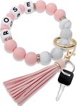 Panny & Mody Personalised Silicone Bead Key Ring Bracelet Elastic Keychain Wristlet for Women with Leather