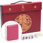 Chinese Mahjong Set - “Rouge Harmony” - with 146 Medium Tiles, Red Vinyl Case, Wind Indicator and Dice - for Chinese Style Gameplay Only [胭红绽放 中式麻将] - Yellow Mountain Imports
