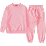 amropi Boy's Tracksuit Set Pullover Sweatshirt Jogging Pants 2 Pieces Sweatsuit Pink, 9-10 Years