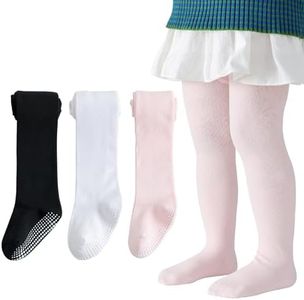 Marchare Baby Girls Tights Thick Cotton Solid Leggings 6-12 months Winter Warm Stockings With Non Slip Grips Black/White/Pink