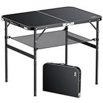 Anbte Folding Camping Table, 36"x24" Portable Table Adjustable Height Max 28 inch with Storage Net, Aluminum Alloy Folding Table, Lightweight, Portable Handle for Travel, Outdoor, Backyard (Black)