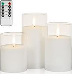 ANGELLOONG Flickering Flameless Candles with Remote, White Battery Operated Candles with Timer, Electric Fake LED Candles for Bedroom Farmhouse Bathroom Coffee Table Decor, Clear