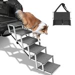 SEEZSSA Dog Car Ramp, Upgraded 6 Steps Dog Stairs for Medium and Large Dogs, Portable Folding Pet Ramp, Aluminum Telescoping Dog Steps for Cars, Trucks, Non-Slip Lightweight Car Dog Ladder