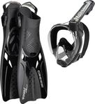 CRESSI Baron+Tonga Combo Black/Black L/X-Set Baron Full Face Mask, Wide View, Anti-fog System, Easy Breathing+Light Adjustable Tonga Fins, Black/Black, L/XL