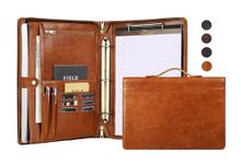 Personalized Padfolio for Men, 8.5 × 14” Legal Size Portfolio Organizer, Leather Binder 3 Ring, Leather Clipboard for Women, Leather Portfolio with Handle for 15-inch Laptop（Non-Custom, Oil-Brown)