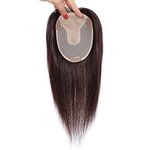 RemeeHi Clip in Straight Similar Silk Base Hair Topper Human Hair for Women,Crown Top Hairpiece for Thinning Hair 9x14 Natural Black 12 Inch