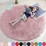 Blush Round Rug for Bedroom,Fluffy 