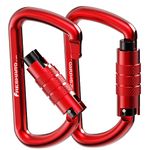 FresKaro 3inch 12kN Twist Locking Carabiner Clips, Weight Rating 1224kg, Auto-Lock Aluminum Carabiners Heavy Duty, for Hammocks, Yoga Swing, Camping, Keychain, Dog Leash, 2pcs (Red)