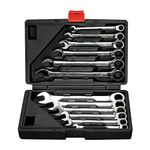 12pc. Tightspot Flex-Head Ratcheting Wrench Set，8-19mm Metric CR-V Quick Access Spanner with Portable Toolbox (12PC. Ratchet Wrench)
