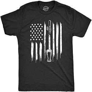 Mens Craft Beer American Flag Tshirt Cool Beer Lover Bar 4th Of July USA Graphic Tee (Heather Black) - S