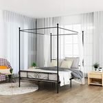 WeeHom Metal 4 Poster Canopy Metal Bed with Sturdy Bed Frame,Under Bed Storage Best for Guest Room Black Queen