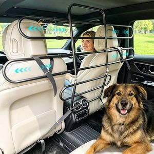 Snagle Paw Dog Car Barrier for SUV, Adjustable 40.5"-58.3" Dog Car Divider for Cargo Area and Backseat, Moves with Seats, Metal Pet Barrier for SUVs, Trucks, Sedans,with Tightening Nylon Straps, Black
