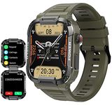 Military Smart Watch Answer Make Calls Heart Rate Blood Pressure 1.85" HD Screen Mens Smartwatch for Android iOS Phones Tactical Pedometer IP68 Waterproof Fitness Watch