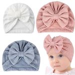 PALAY Polyester 3 Colors Warm Baby Cap For Girls Infant Girl Warm Hat Stretchy Baby Hat For Newborns Lovely Bow Hat For Baby Girls Shower Gift For Baby Girls 3-18 Months,Multi