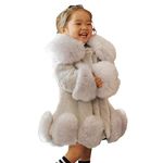 Kids Girls Winter Warm Coats Super Fleece Collar Long Sleeve Jacket Solid Overcoat Faux 𝐅𝐮𝐫 Thicken (Grey, 3-4 Years)