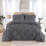 K&A® Pintuck Pinch Pleat Double Duvet Set with Zipper Closure including Pillowcase – Ultrasoft Brushed Microfiber – Easy Care & Machine Washable (Grey - 200x200)