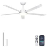Ohniyou 60 Inch Ceiling Fans with Lights - Large Industrial Ceiling Fan with Remote & APP Control, 5 Aluminum Blades, Dimmable 3CCT, DC Motor, Outdoor Patio/Shop, White