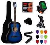 YMC 38" Blue Beginner Acoustic Guitar Starter Package Student Guitar with Gig Bag,Strap, 3 Thickness 9 Picks,2 Pickguards,Pick Holder, Extra Strings, Electronic Tuner -Blue