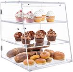 MyGift 3 Tier Premium Clear Acrylic Bread Box, Professional-Grade Retail Bakery Pastry Display Case with Removable Trays and Magnetic Rear Doors for Home or Commercial Use