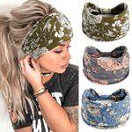 Headbands for Women Ladies Wide Hair Band Boho Floral Print Knot Elastic Running Yoga Head Wrap Hairbands(3 Colors)