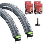 Vandorm Set of Bicycle Puncture Resistance Tyres 700 x 35c (37-622) City Smart Slick 700c V-Guard Hybrid Tires (28" x 1 3/8" x 1 5/8") with Schrader Valve Inner Tubes (Pack of 2)