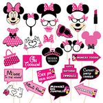 Festiko® Minnie Mouse Theme Photobooth Props 27 pcs for Kids, Minnie Mouse, Theme Birthday Decorations Boys & Girls, Minnie Mouse