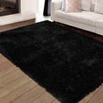 CAROMIO Fluffy Soft Area Rug, Shag Fuzzy Foyer Rug for Entryway Non-Skid Furry Plush Accent Rugs for Living Room Bedroom Nursery Playroom Area Rug for Kids Carpets, Black, 4'x 6'