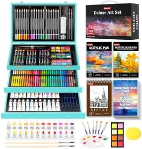 Soucolor Art Supplies, 192-Pack Deluxe Art Set Drawing Painting Supplies Art Kit with Acrylic Pad, Watercolor Pad, Sketch Book, Canvases, Acrylic Paint, Crayons, Pencils, Gifts for Artists Adults