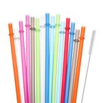 12PCS Reusable Straws, 10.6IN/27CM Plastic Straws Drinking Straws Replacement Straws with Straw Cleaning Brush, Colored Thick Plastic Straws for Mason Jars, Tumblers, Tervis, Signature