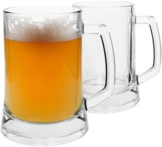 2X 500ml Glass Beer Mugs - Large Pint Half Litre Birthday Drinking Tankard Cup Stein Glasses with Handle Set - by Rink Drink