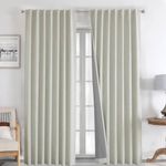 Joydeco 100% Blackout Curtains 108 inches Long Natural Linen Drapes 2 Panels Set Burg for Bedroom Living Room Black Out Darkening Curtain Thermal Insulated Back tab Rod Pocket(52x108 inch,Light Beige)