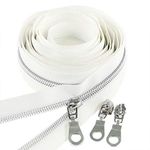 #5 Silver Nylon Coil Zippers by The Yard 10 Yards White Tape with 25pcs Silver Sliders for DIY Sewing Tailor Craft Bag Leekayer(White)