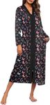 Ekouaer Women Zipper Robe Long Sleeve Loungewear Lightweight Housecoat Full Length Nightgown with Pockets (Butterfly, Small)