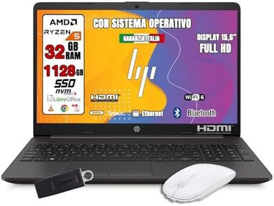 HP Notebook NUOVO • Ram 32Gb Ddr4 • Cpu Amd Ryzen 5 fino a 4,2 Ghz • 15,6" Full Hd • Webcam • Wifi • Bluetooth • HSSD 1,128 TB • SISTEMA OPERATIVO • MOUSE + PENNETTA USB