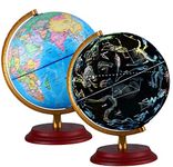 Illuminated World Globe for Kids & Adults All Ages With Wooden base Night View Stars Constellation Pattern Globe lamp with Detailed World Map Built-in LED Educational Gift Night Stand Decor