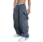 WZIKAI Men's Baggy Cargo Pants Casual Parachute Cargo Pants Loose Fit Hip Hop Harem Pants with Pockets, Gray, Large