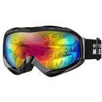 OutdoorMaster OTG Ski Goggles - Over Glasses Ski/Snowboard Goggles for Men, Women & Youth - 100% UV Protection (Black Frame + VLT 15% Grey Lens with REVO Red)