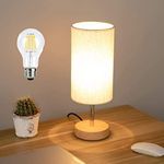 Yoamstiny LED Bedside Lamp with USB Port AU Plug Touch Control Table Lamp Wood Base 3 Way Dimmable Nightstand Lamp with Flaxen Fabric Shade LED Bulb for Bedroom Living Room Dorm Home Office