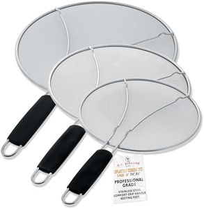 U.S. Kitchen Supply 13", 11.5", 9.5" Stainless Steel Fine Mesh Splatter Screen with Resting Feet Set, Black Comfort Grip Handles - Use on Boiling Pots, Frying Pans - Grease Oil Guard, Safe Cooking Lid