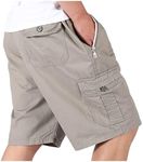 XinnanDe Mens Lightweight Loose Fit Cargo Short Workout Twill Drawstring Short Elastic Waist with Zip Pockets Khaki 46